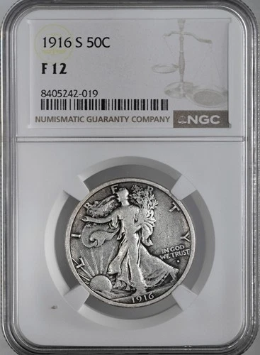 1916-S  50C  WALKING LIBERTY HALF DOLLAR  "SAN FRANCISCO"  NGC F12  #8405242-019