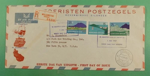 DR WHO 1957 NETHERLANDS ANTILLES FDC LANDSCAPE COMBO R22562