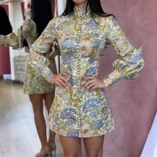 ZIMMERMANN Super Eight Balloon-sleeve Brocade Mini Dress Size 0 AU8/US4 Silk