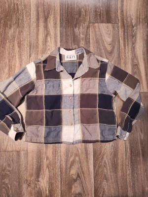 Vintage Keren Hart Size M Cropped Patchy Denim Button Up Retro Y2K