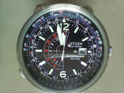 Citizen Men's Eco-Drive Nighthawk WR200 Pilot Solar Watch Stainless Nice.
