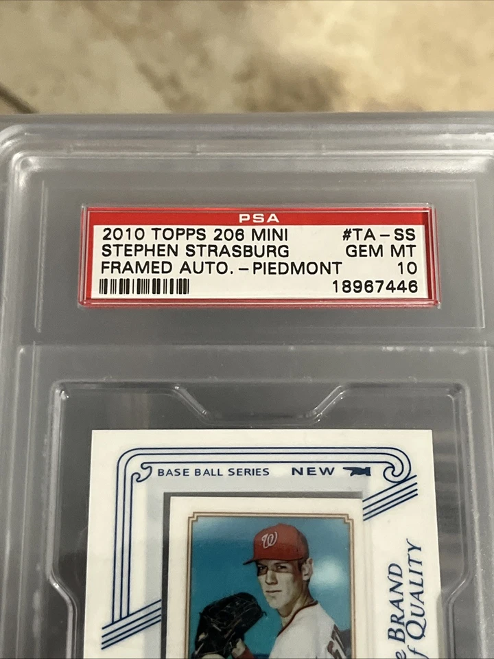 2010 Topps 206 Mini Framed Piedmont Stephen Strasburg RC PSA AUTO DNA 10 Low POP - Image 2 of 4