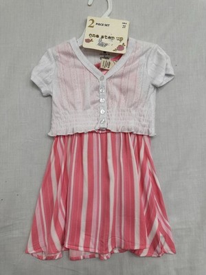New One Step Up  2 Piece Pink /White Striped Girls Dress Size 2T