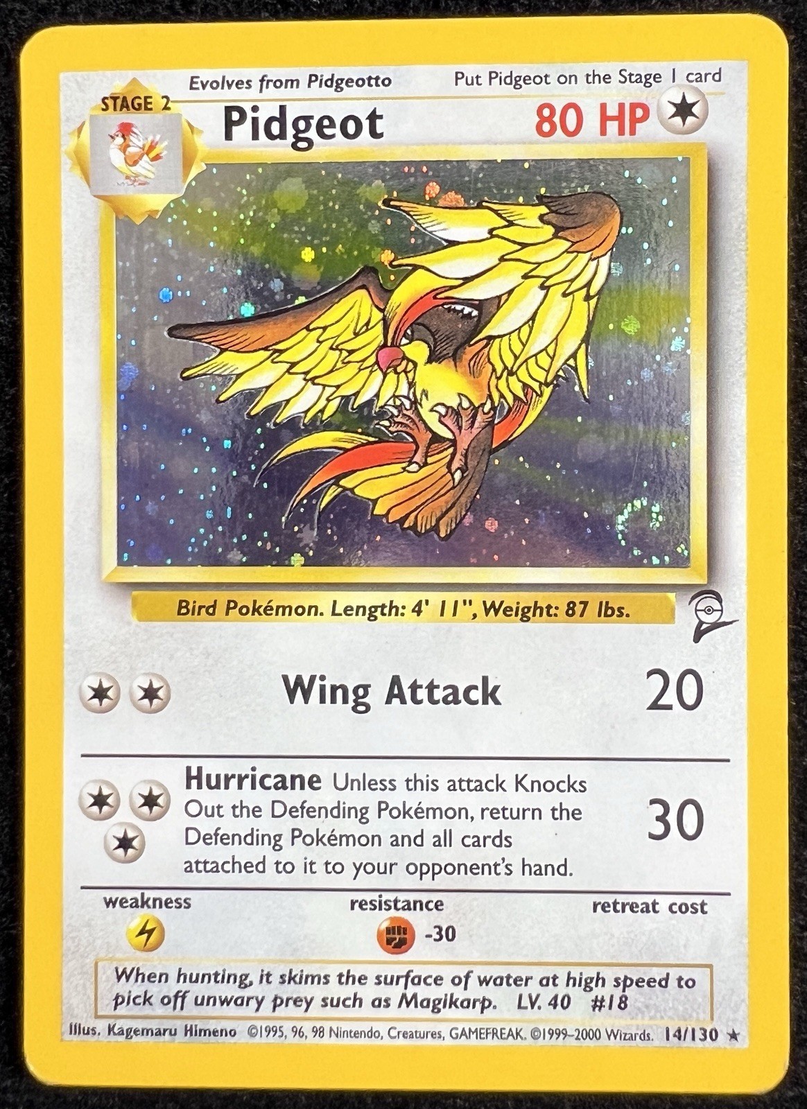 Pidgeot 14/130 Base Set Holo Rare WOTC Vintage Pokemon Card - LP 💫 SWIRL