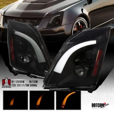 Fit 2008-2014 Cadillac CTS Black Smoke Projector Headlights LED Sequential Lamps