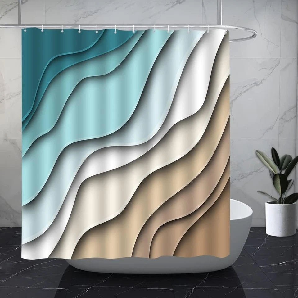 Cortina de Ducha Playa Abstracta 72W x 72L (Pack de 1), Azul Marrón  Foto 4 de 4