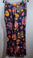 Farm Rio Pants Womens Small Black Floral Wide Leg Viscose Boho Tropical NWT