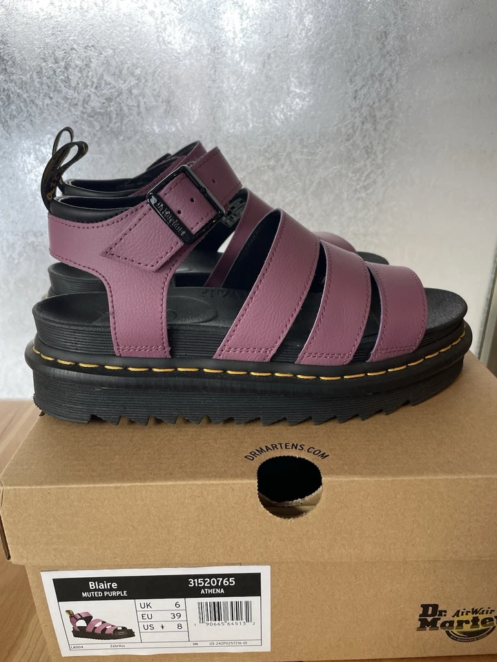 Sandalias planas de cuero Dr. Martens Blaire púrpura apagado talla 8 para mujer Foto 4 de 4