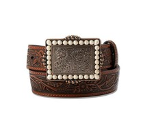 Angel Ranch Western Belt Girls Floral Embossing Brown D130004602