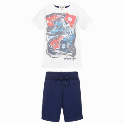 EMC 2tlg Set T-Shirt & Bermuda Jungen Sneaker freestyle Weiß Navy G 98 - 122 NeU