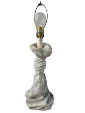 Blue Purple John Dickinson Style Plaster Knot Drape Table Lamp MCM Vintage Large