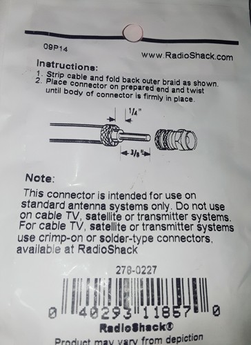 Twist-On TV Coax F Connector #278-0227 By RadioShack - Picture 4 of 4