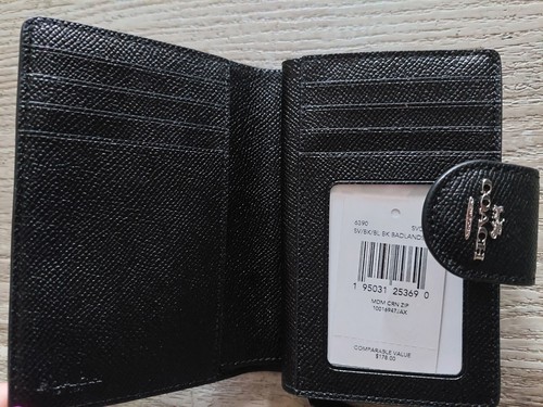 NEU COACH MEDIUM ECKREISSVERSCHLUSS GELDBÖRSE 198 $ SCHWARZES LEDER - Bild 7 von 11