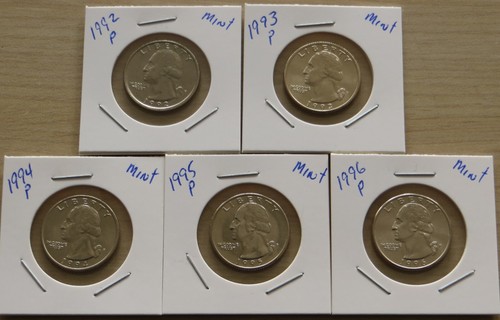1992p-1996p Washington Quarters 3P1-5 Mint Uncirculated Quarters from US mint. - Picture 2 of 4