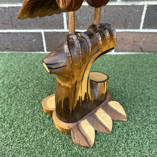 Vintage Hand Carved Wood Eagle Hawk Large Sculpture - Signed - Picture 5 of 14