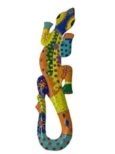 19" Colorfully Hand Painted Wooden Gecko Lizard Tiki Bar Beach House Wall Art