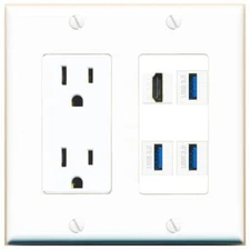 HD 3 USB-3 Port Wall Plate w/Power Outlet White
