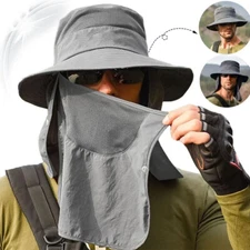 Men Women Summer Bucket Boonie Hats w/Neck Flap Cover Sun Wide Brim Outdoor Cap