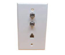 White Phone Wall Plate with Dual F-81 Connector Jack RJ11 TV Telephone Qty 1 