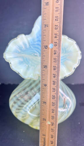 Fenton Topas Vaseline Opalescent Jack in Pulpit Vase Optic Swirl (Star Mark) - Bild 10 von 10