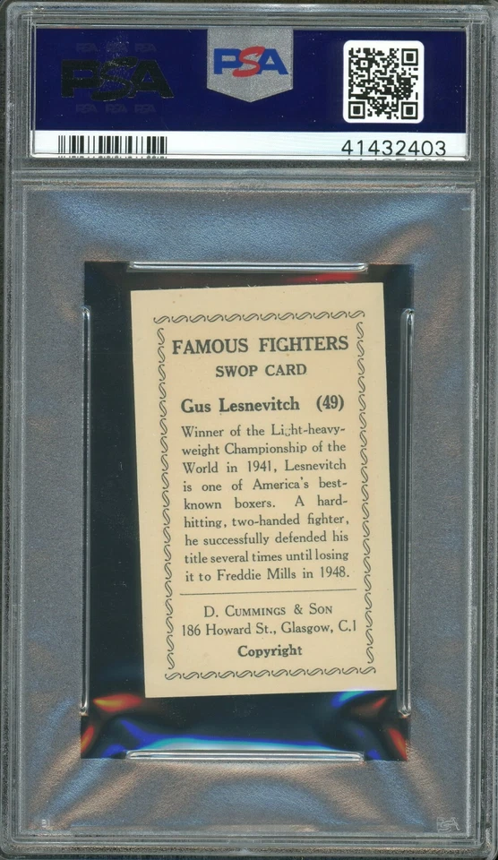 1947 Cummings & Son Boxing Famous Fighters #49 Gus Lesnevitch PSA 8 None Higher - Image 2 of 2