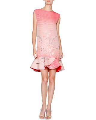  NWT $4175 Giorgio Armani Sz 4 Birds of Paradise Flounce-Hem Dress Red Multi