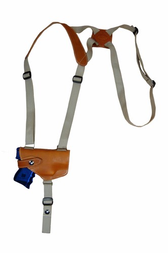 Barsony Horizontal Tan Leather Shoulder Holster For Glock Compact 9mm/40/45 - Saddle Tan - USA Made