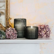 Better Homes & Gardens Smoke Glass Ribbed Hurricane Candleholder, 5", Medium