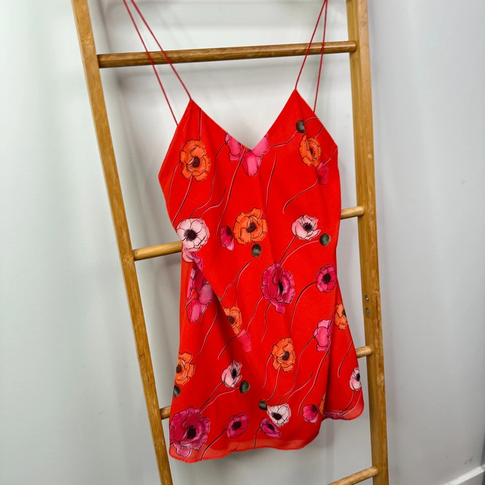 Camilla and Marc Mona Mini Dress Womens 10 Red Poppy Print Sleeveless V-Neck — 第 2/4 张图片
