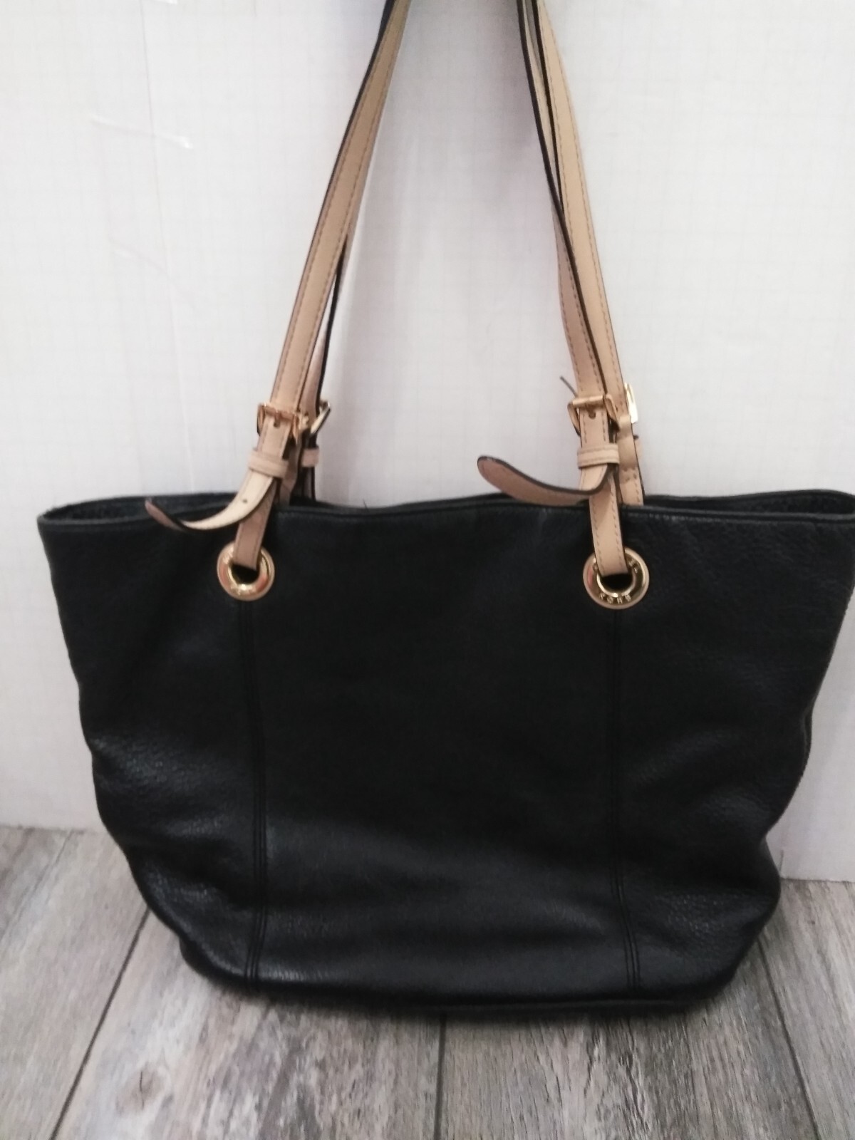 Michael Kors Jet Set Larger Pebble Leather Tote Black Bag Purse shopper (16x11)