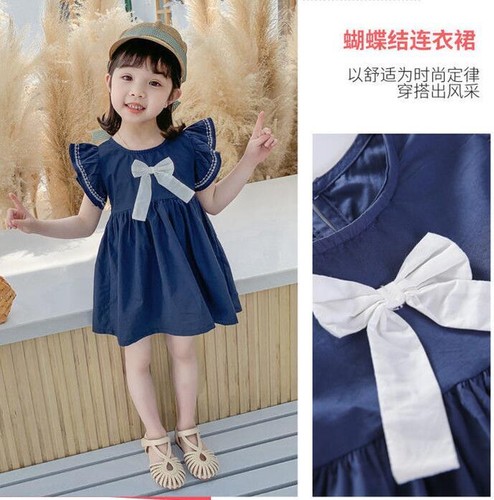 New Fashion Baby Kids Summer Solid Dress Girls strap suspender A linen Dresses - Picture 5 of 20