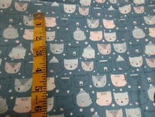 1 Fat Quarter New Cotton Fabric Blue & Pink Bears Animal Faces  Approx 21" x 18"