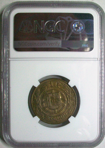 1924 PORTUGAL REPUBLIC ALUMINUM-BRONZE ESCUDO NGC MS-63, KM576 - Picture 4 of 4