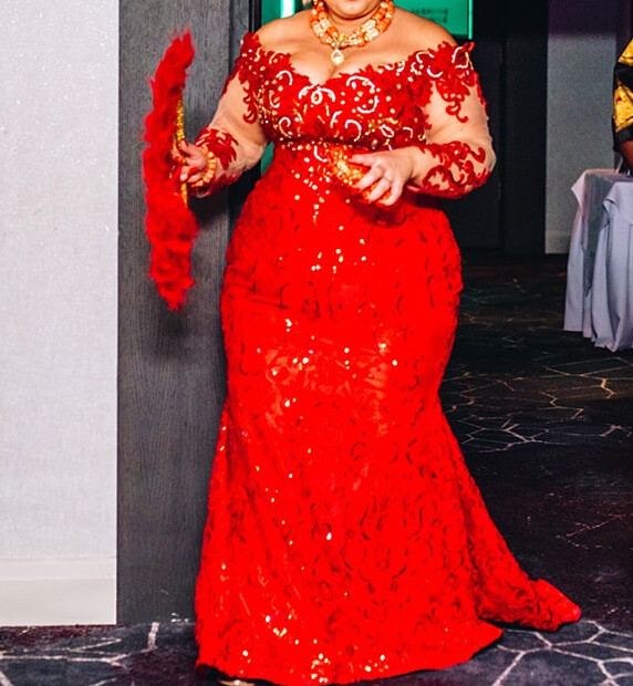 Nigerian Red Beaded And Embellished Corset Dress - Size 20 | eBay UK