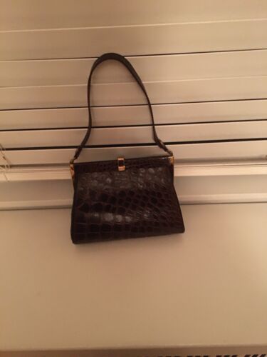 Vintage Mid Century brown alligator handbag - image 1