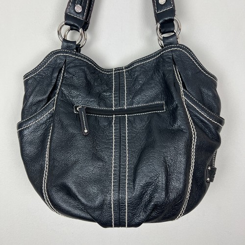 Tignanello Leder Schultertasche schwarz silber Kiesel Reißverschluss Magnet Druckknopf Alltag - Bild 6 von 20