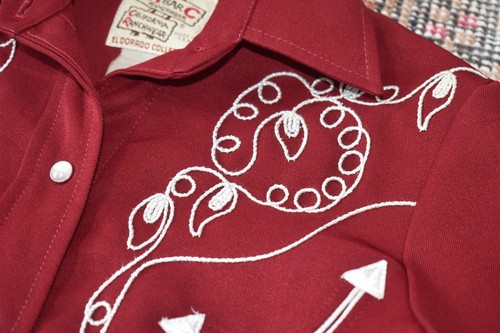 Vtg 70s H Bar C El Dorado Embroidered Maroon Western Shirt Ranch Rodeo Women S/M - Picture 4 of 7