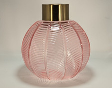 Image of Ribbed Glass Lamp Shade Vintage Metal, Easy Fit Pendant Shade 21cm Gold And Pink