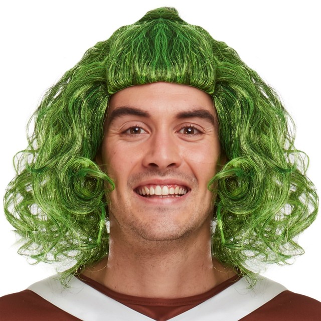 Adult Chocolate Factory Worker Wig Green Hat Willy Wonka Oompa