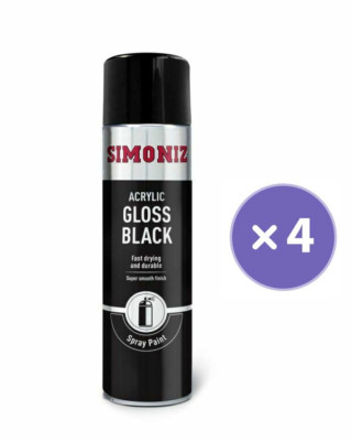 Simoniz Gloss Black Acryl Autolack Aerosol Spray Aerosol 500ml x 4 Multi Use