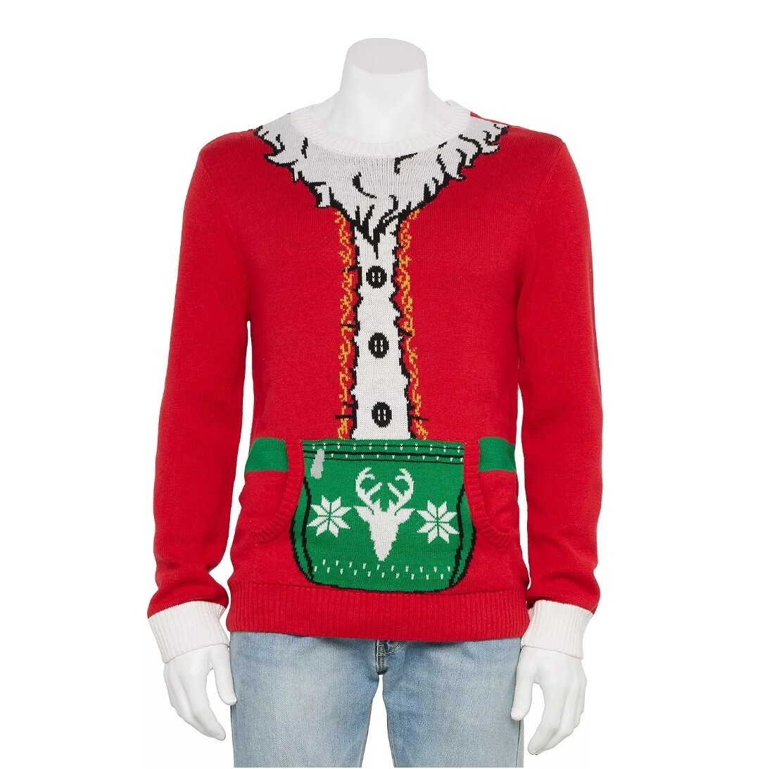 New Ugly Christmas Sweater Santa Suit Men's Size Large Red