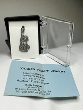 Vintage Statue of Liberty Tie Tack Lapel Pin ~ Pewter ~ Austrian Topaz (G3)