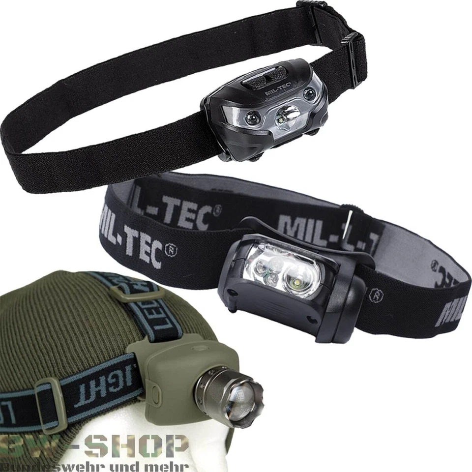 MIL-TEC LÁMPARA DE CABEZA MILITAR 1-4 LED LÁMPARA DE CASCO CREE COLOR EXTERIOR LINTERNA FRONTAL LÁMPARA LUZ