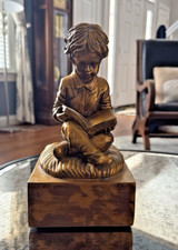 Vintage Bronze Bookend ''Little Boy Reading Book'' 5-1/4 x 9 3/4" Tall