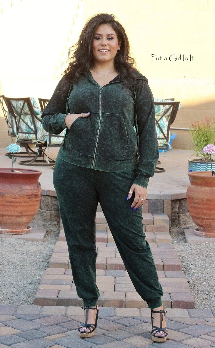 PLUS SIZE Womens MINERAL GREEN TIE DYED HOODIE SWEATSUIT JOGGER