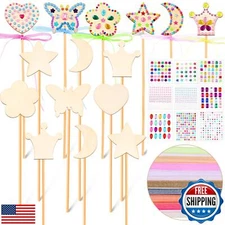Chinco Princess Fairy Wands Kit Include Wooden Fairy Wands, Gem Stickers, Rib