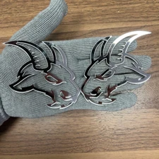 Goat Badges Emblem MIRROR SILVER , (2) BADGES, Fender Angry Agressive raging
