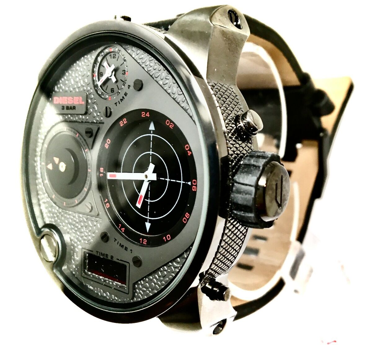 New Diesel DZ7297 Black Multi Movement Black Leather Band Watch
