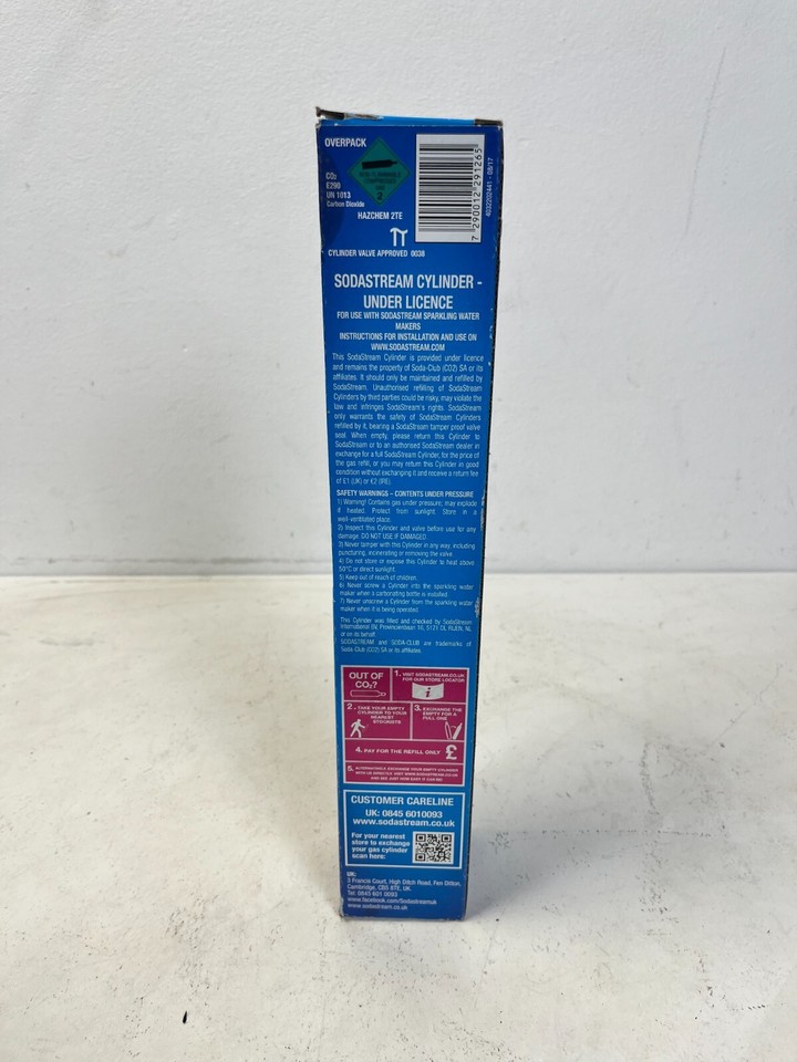 NEW FULL SodaStream Spare Gas Cylinder 60L for Sparkling Water Maker
