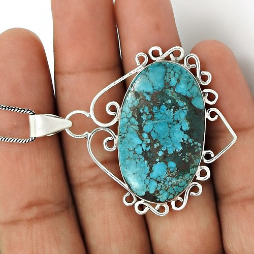 Women Gift Natural Turquoise Gemstone Pendant 925 Sterling Silver Jewelry K9 - Imagen 4 de 9